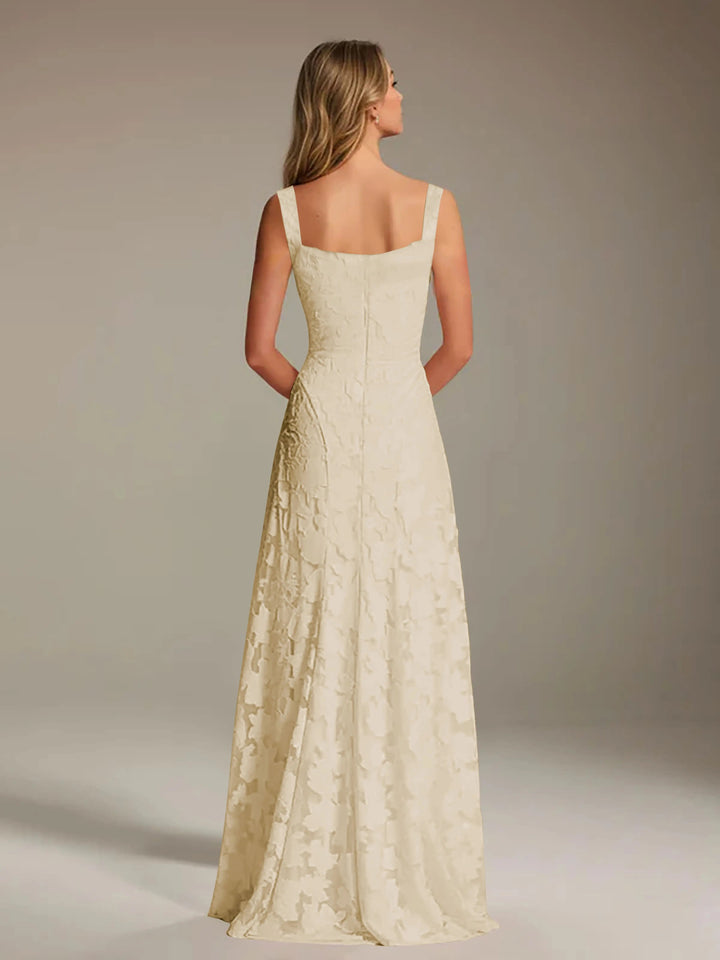 Women’s Floral Lace A-Line Maxi Wedding Guest Dress with Square Neck