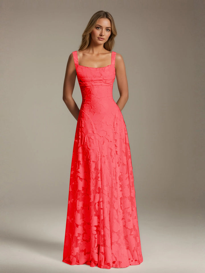 Women’s Floral Lace A-Line Maxi Wedding Guest Dress with Square Neck