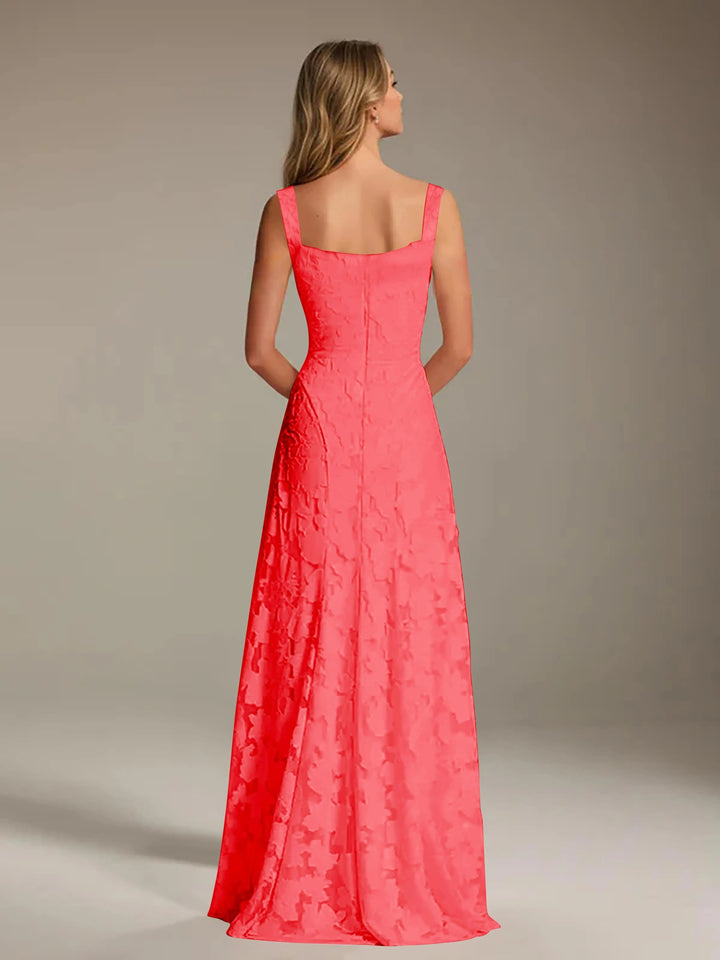 Women’s Floral Lace A-Line Maxi Wedding Guest Dress with Square Neck