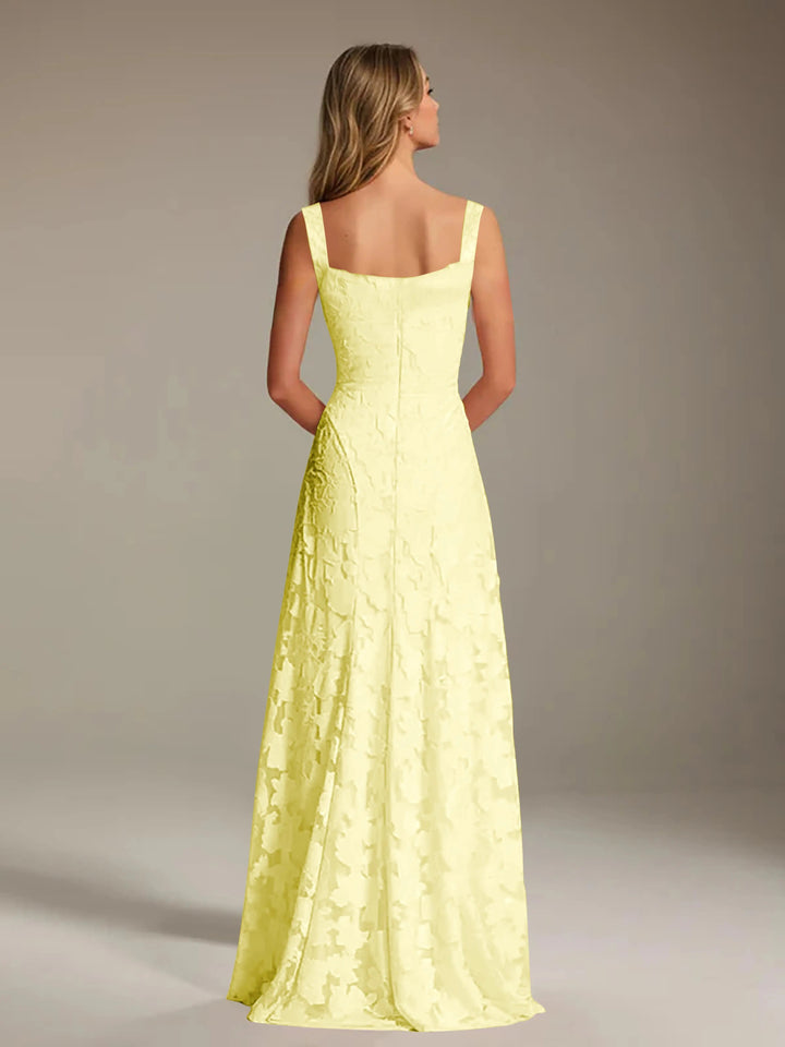 Women’s Floral Lace A-Line Maxi Wedding Guest Dress with Square Neck