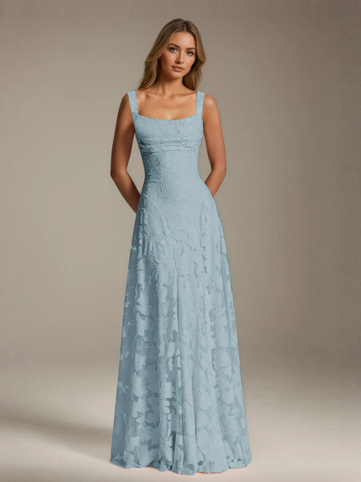 Women’s Floral Lace A-Line Maxi Wedding Guest Dress with Square Neck
