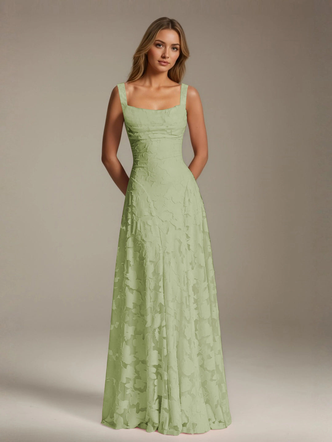 Women’s Floral Lace A-Line Maxi Wedding Guest Dress with Square Neck