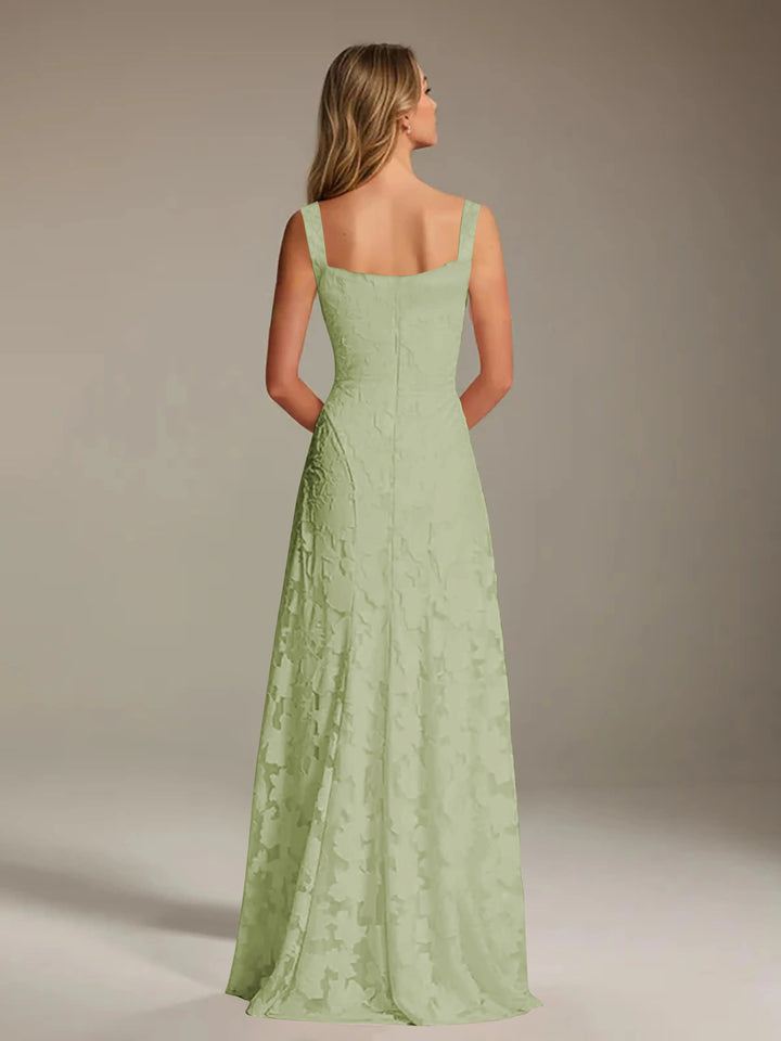 Women’s Floral Lace A-Line Maxi Wedding Guest Dress with Square Neck
