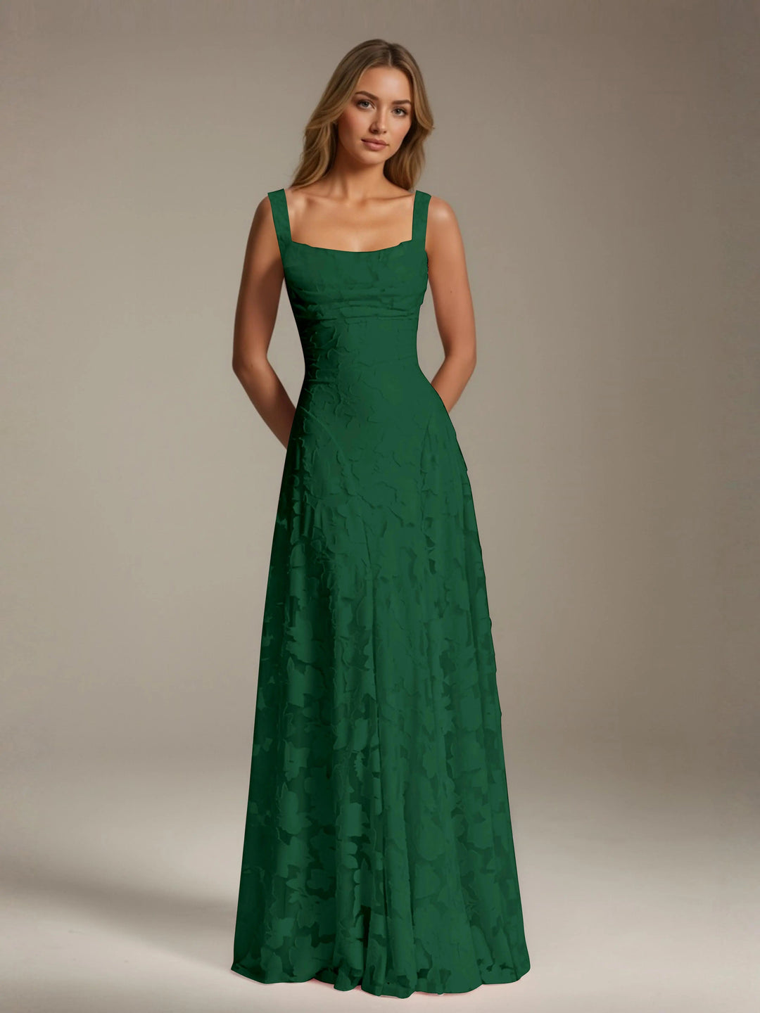 Women’s Floral Lace A-Line Maxi Wedding Guest Dress with Square Neck