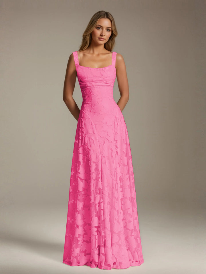 Women’s Floral Lace A-Line Maxi Wedding Guest Dress with Square Neck