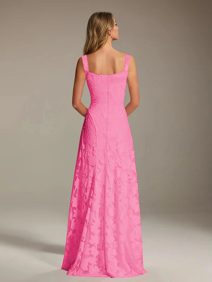 Women’s Floral Lace A-Line Maxi Wedding Guest Dress with Square Neck