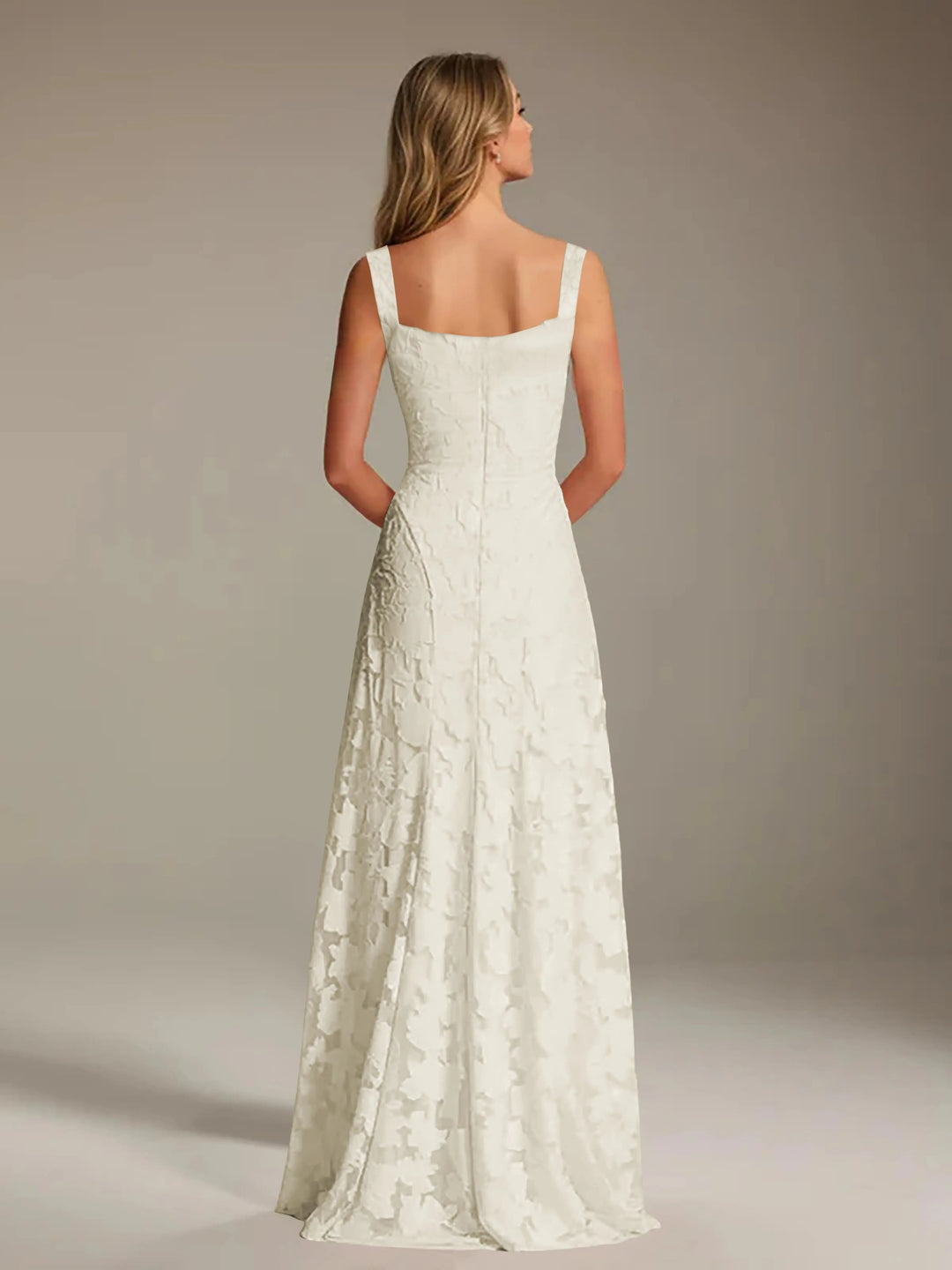 Women’s Floral Lace A-Line Maxi Wedding Guest Dress with Square Neck