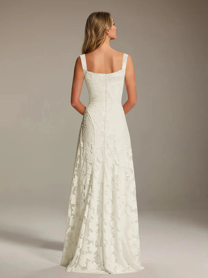 Women’s Floral Lace A-Line Maxi Wedding Guest Dress with Square Neck