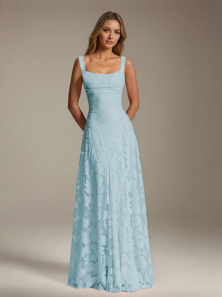 Women’s Floral Lace A-Line Maxi Wedding Guest Dress with Square Neck