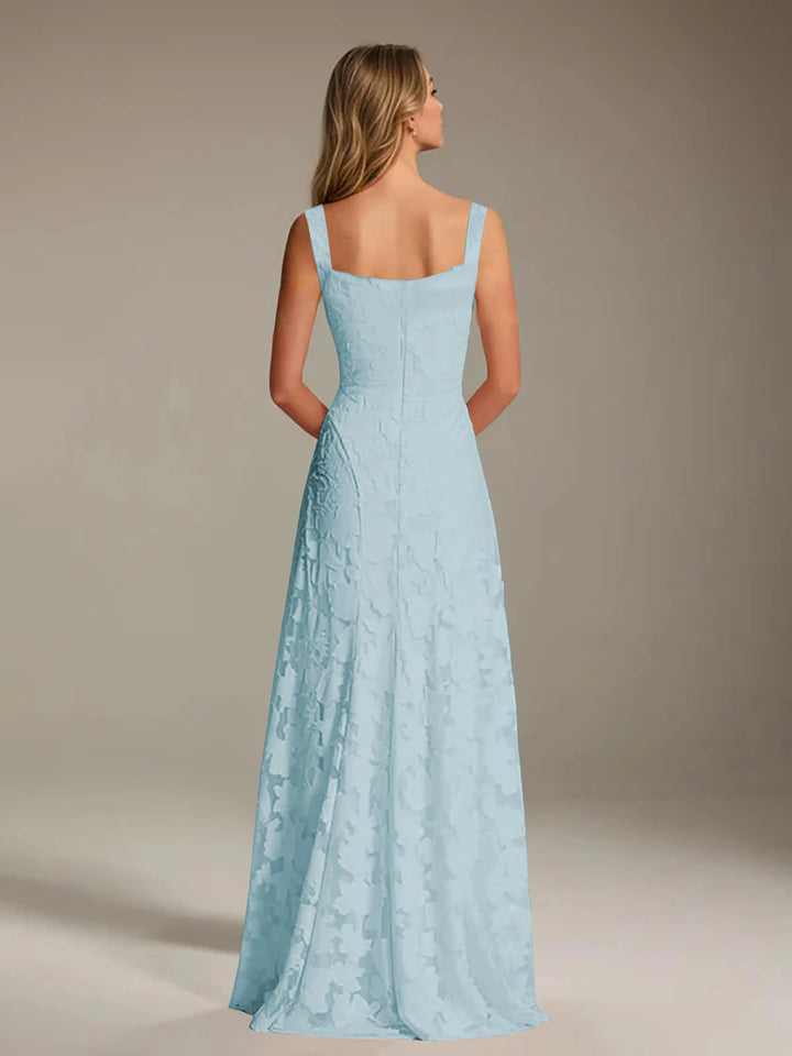 Women’s Floral Lace A-Line Maxi Wedding Guest Dress with Square Neck