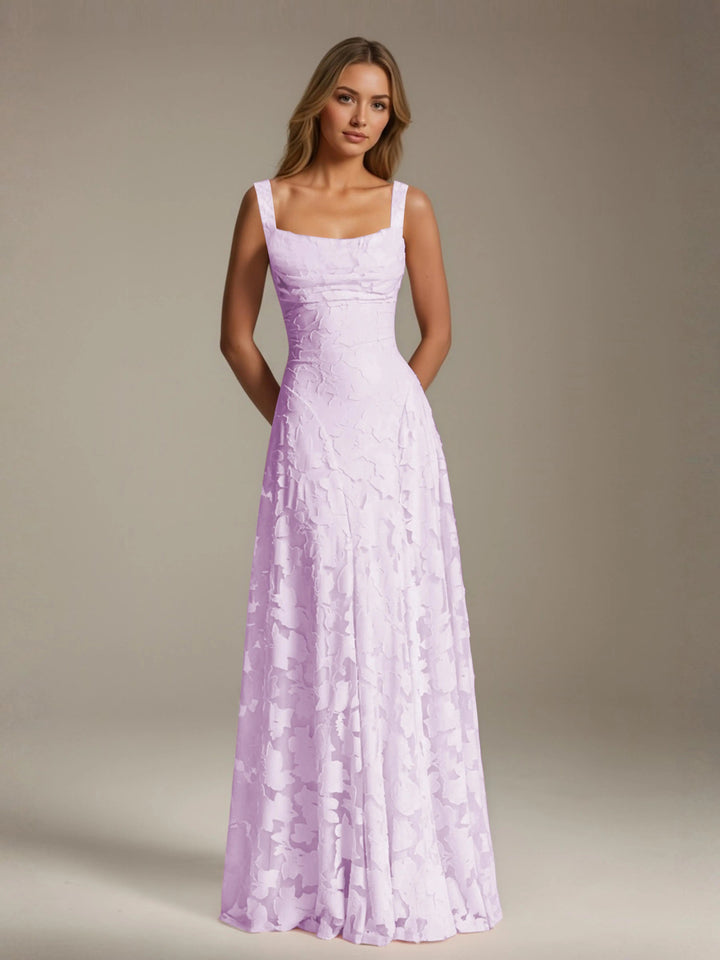 Women’s Floral Lace A-Line Maxi Wedding Guest Dress with Square Neck