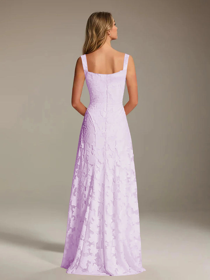 Women’s Floral Lace A-Line Maxi Wedding Guest Dress with Square Neck