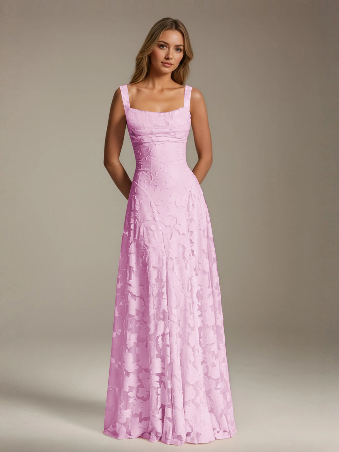 Women’s Floral Lace A-Line Maxi Wedding Guest Dress with Square Neck