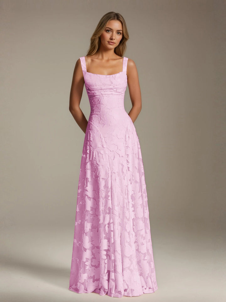 Women’s Floral Lace A-Line Maxi Wedding Guest Dress with Square Neck
