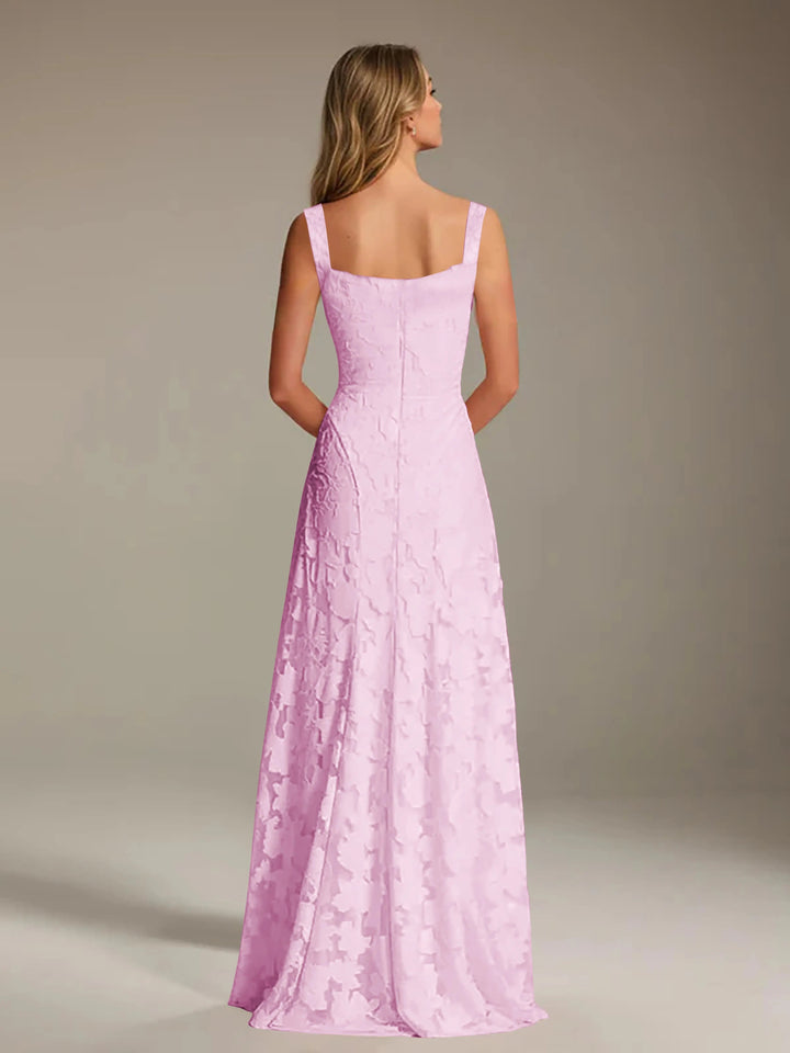 Women’s Floral Lace A-Line Maxi Wedding Guest Dress with Square Neck
