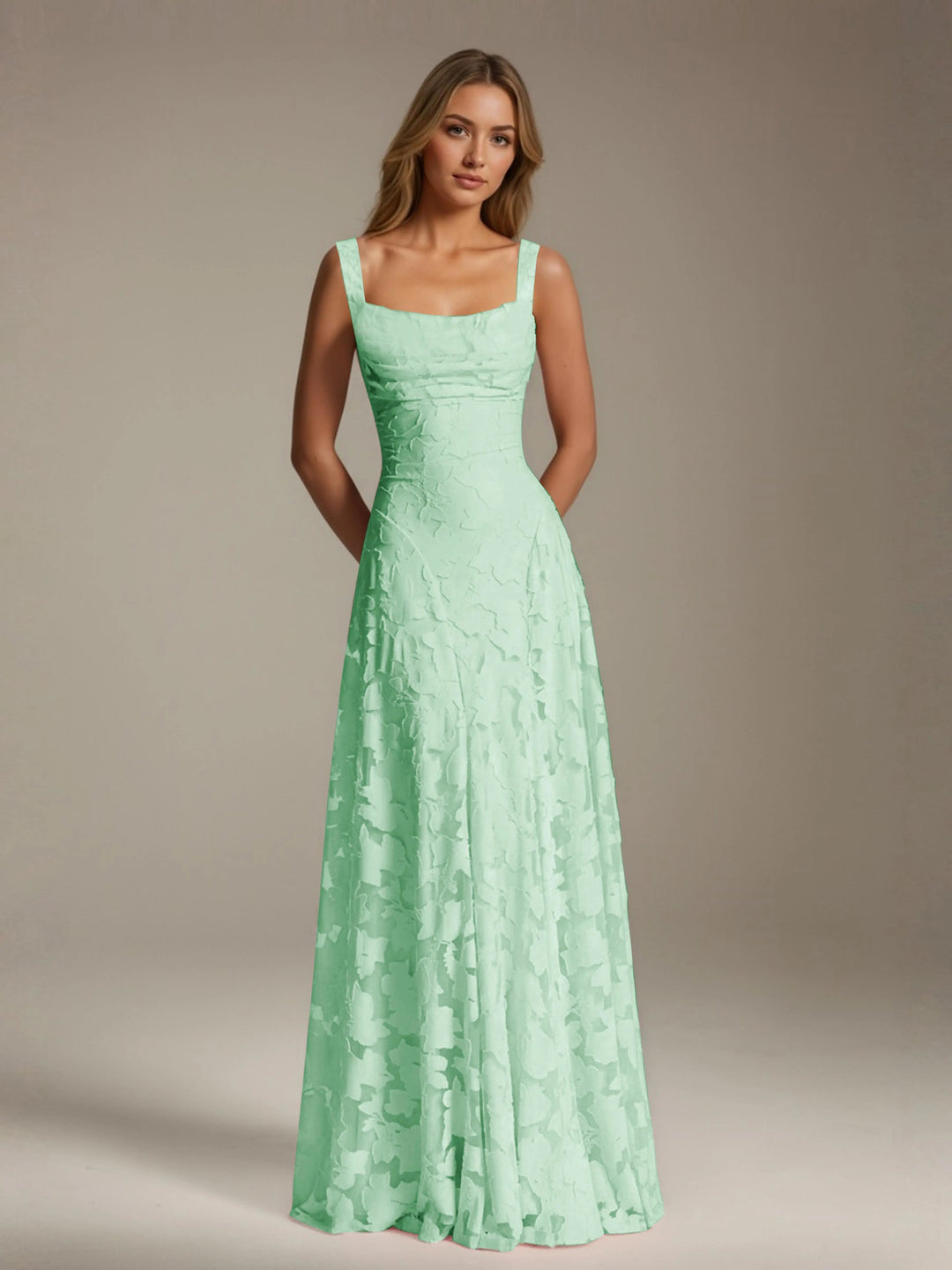 Women’s Floral Lace A-Line Maxi Wedding Guest Dress with Square Neck