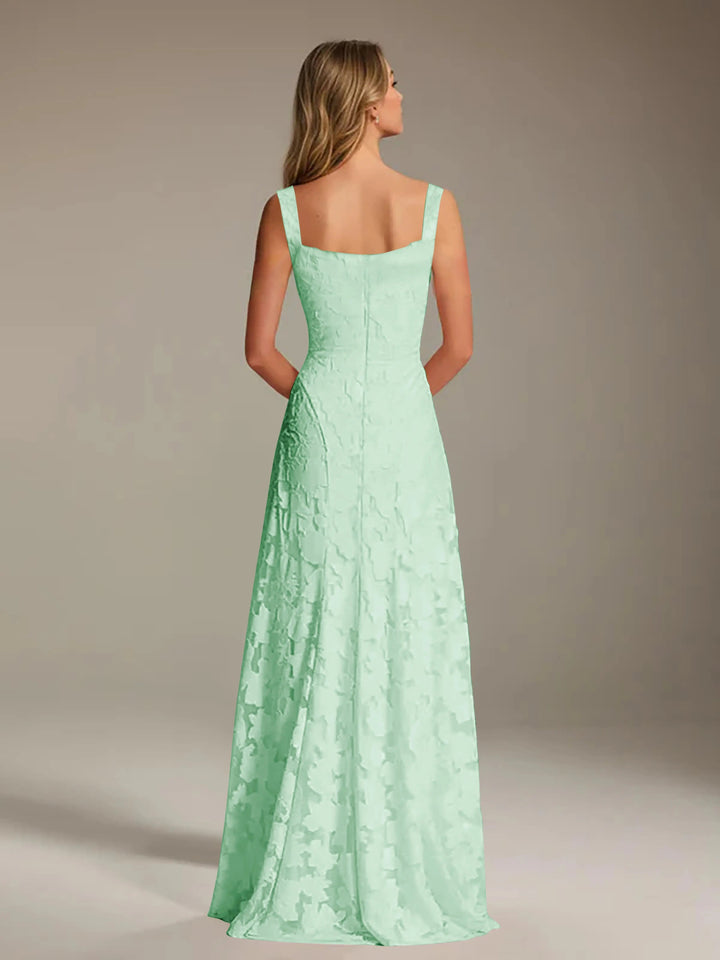 Women’s Floral Lace A-Line Maxi Wedding Guest Dress with Square Neck