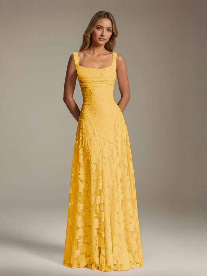 Women’s Floral Lace A-Line Maxi Wedding Guest Dress with Square Neck