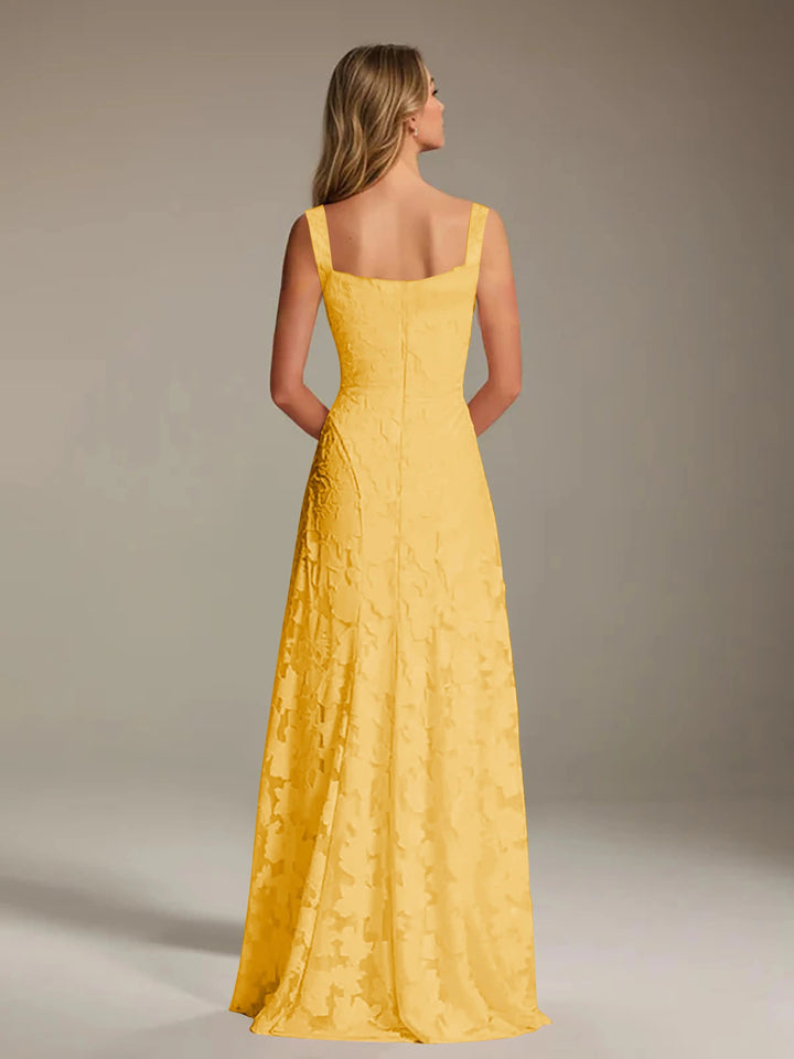 Women’s Floral Lace A-Line Maxi Wedding Guest Dress with Square Neck