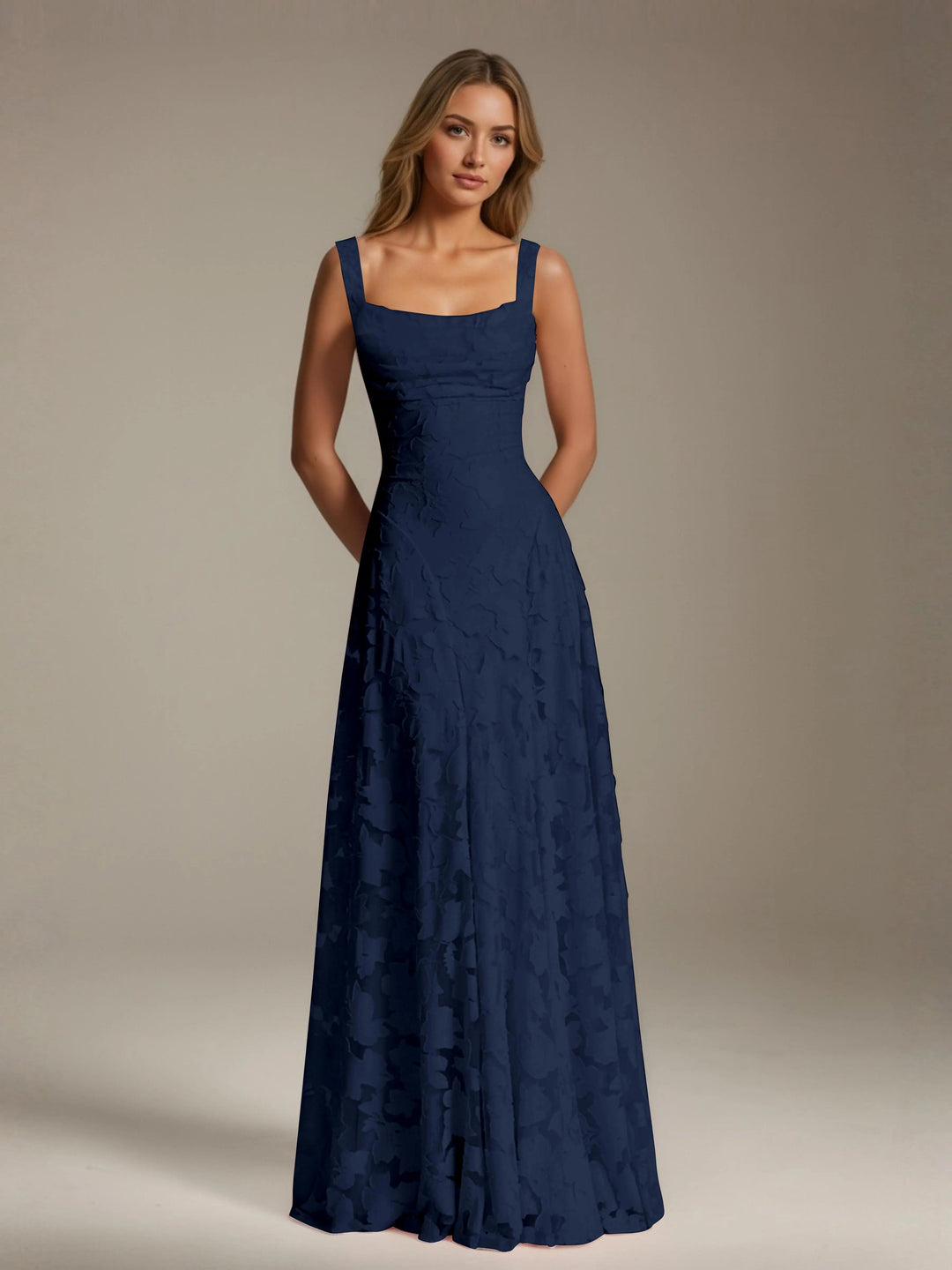Women’s Floral Lace A-Line Maxi Wedding Guest Dress with Square Neck