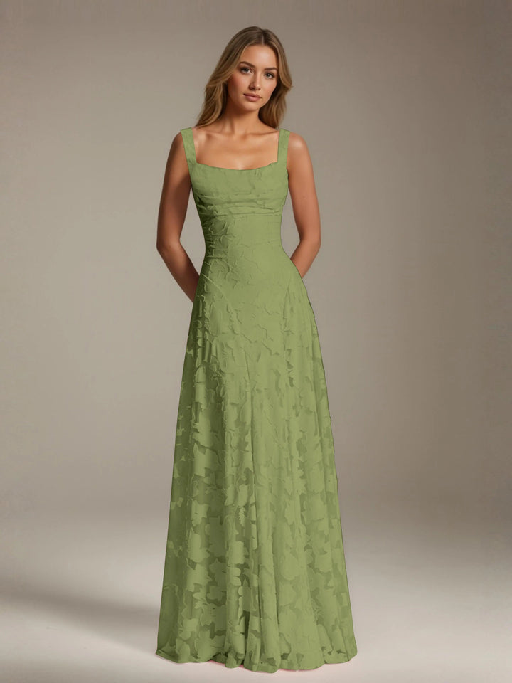 Women’s Floral Lace A-Line Maxi Wedding Guest Dress with Square Neck