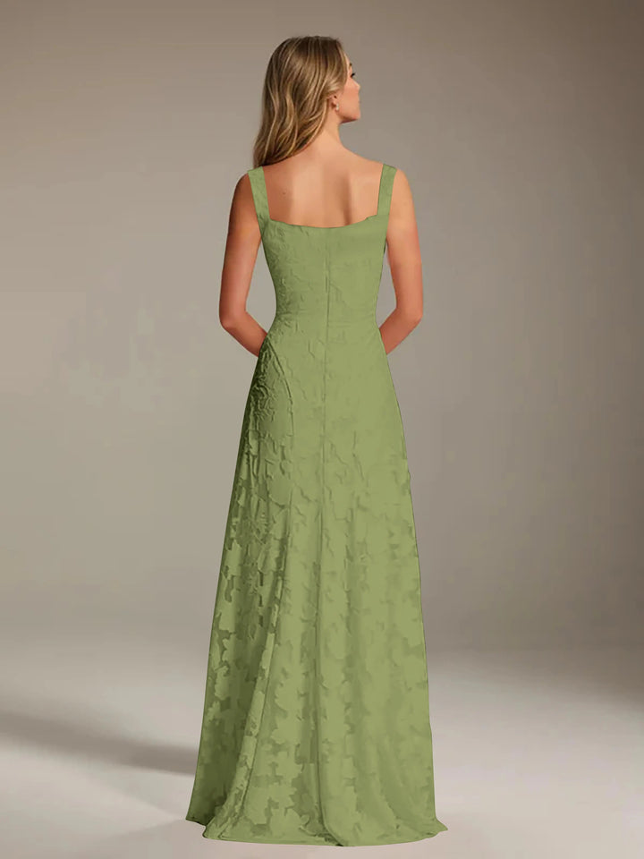 Women’s Floral Lace A-Line Maxi Wedding Guest Dress with Square Neck