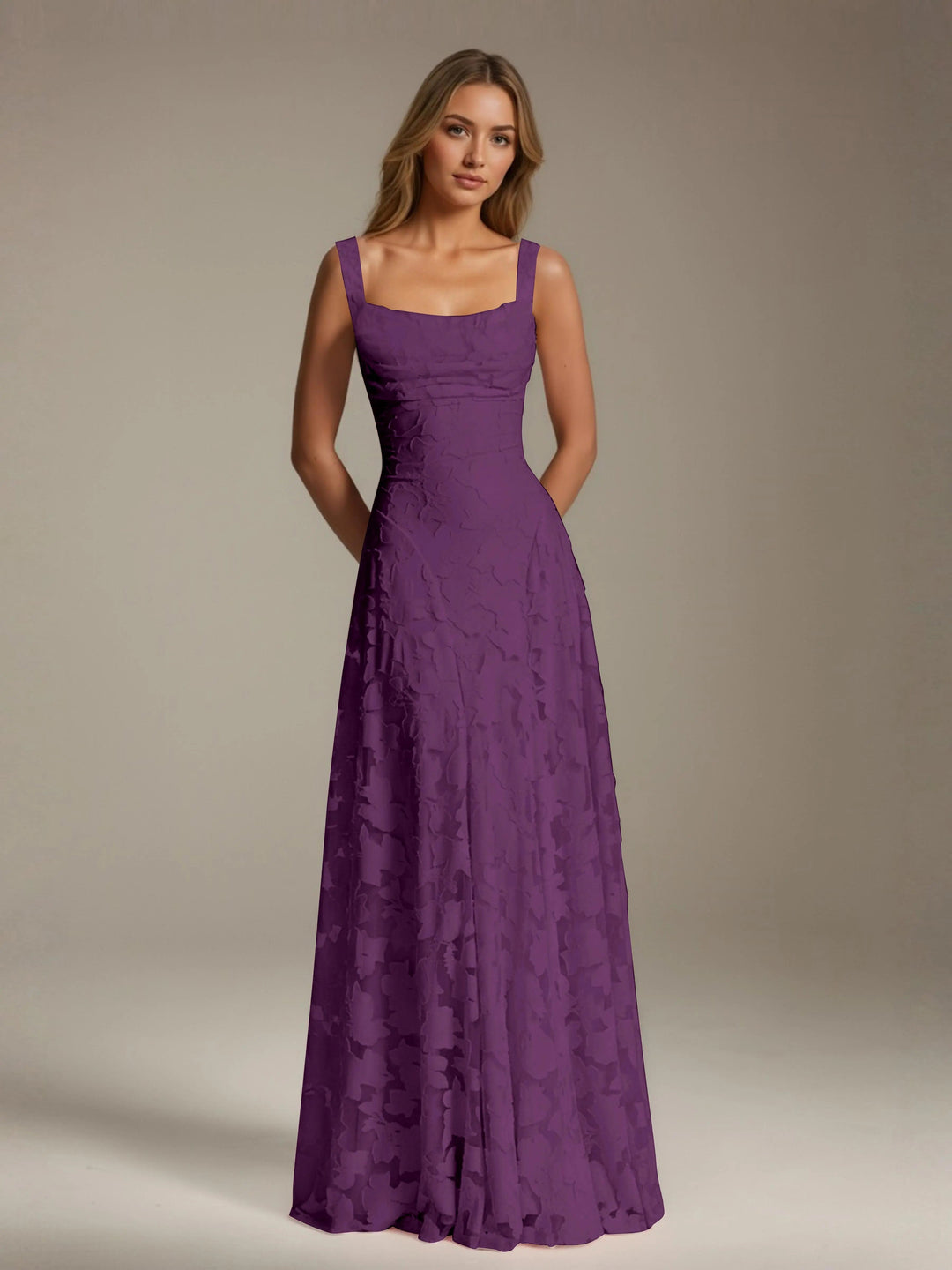 Women’s Floral Lace A-Line Maxi Wedding Guest Dress with Square Neck