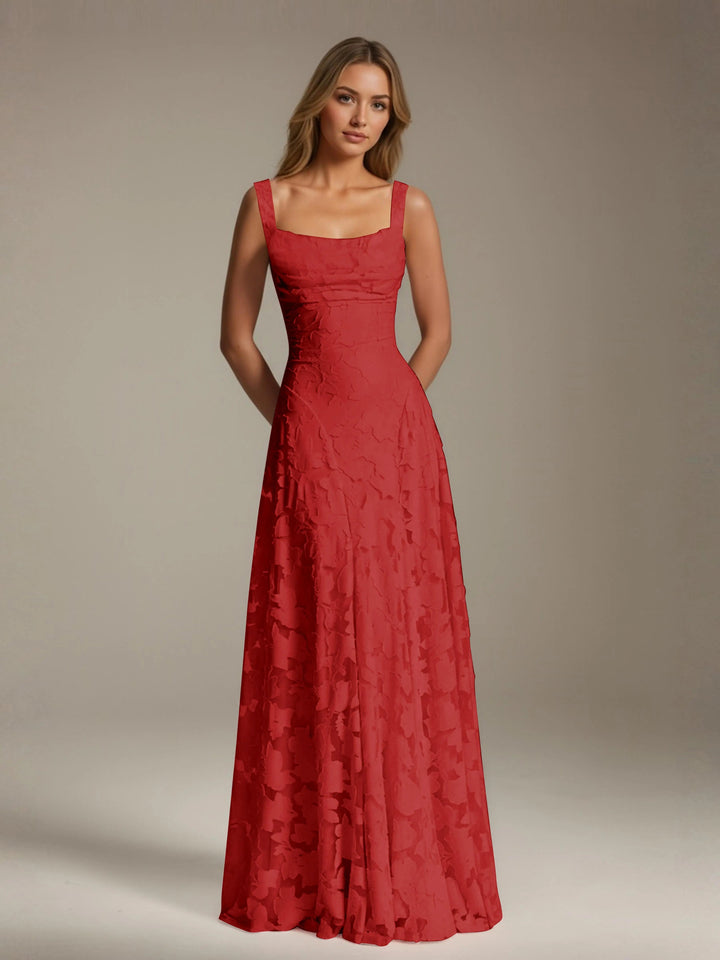 Women’s Floral Lace A-Line Maxi Wedding Guest Dress with Square Neck