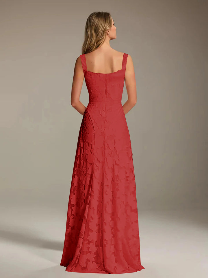 Women’s Floral Lace A-Line Maxi Wedding Guest Dress with Square Neck