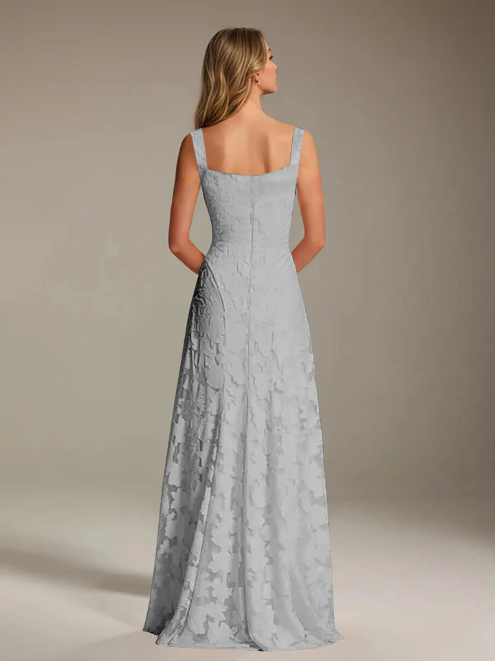 Women’s Floral Lace A-Line Maxi Wedding Guest Dress with Square Neck
