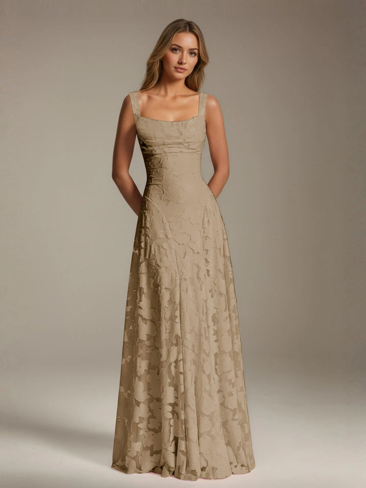 Women’s Floral Lace A-Line Maxi Wedding Guest Dress with Square Neck
