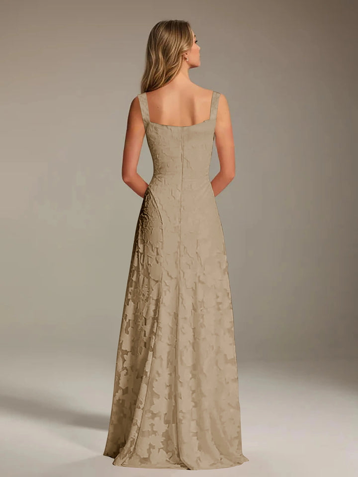 Women’s Floral Lace A-Line Maxi Wedding Guest Dress with Square Neck