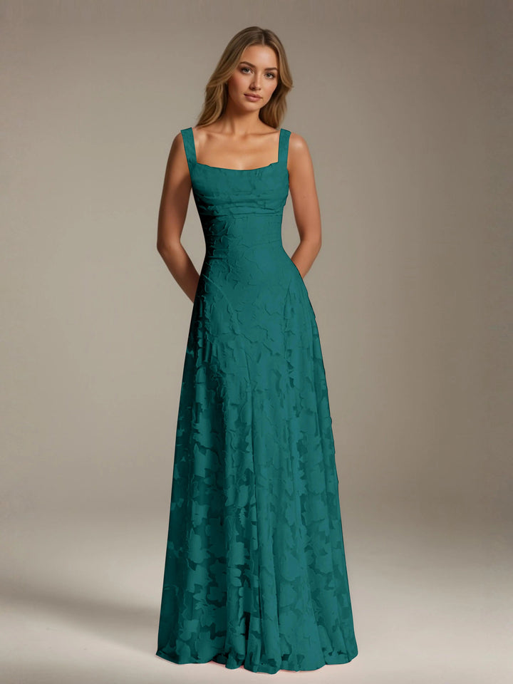 Women’s Floral Lace A-Line Maxi Wedding Guest Dress with Square Neck