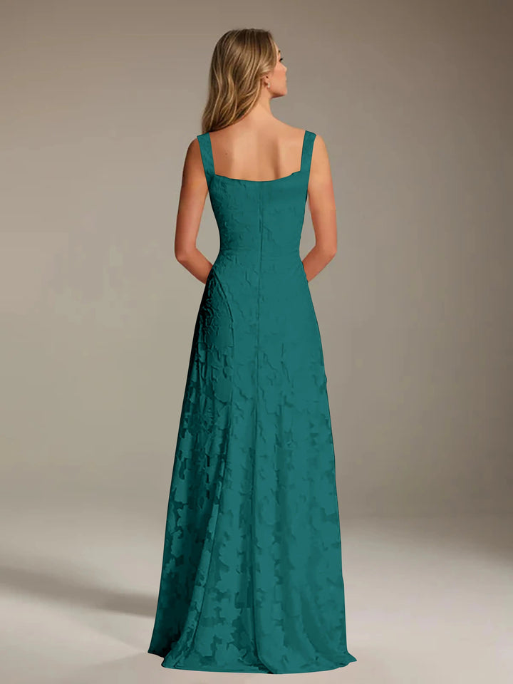 Women’s Floral Lace A-Line Maxi Wedding Guest Dress with Square Neck