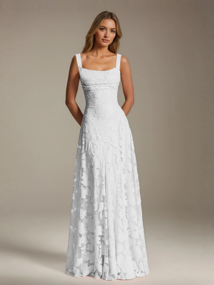 Women’s Floral Lace A-Line Maxi Wedding Guest Dress with Square Neck
