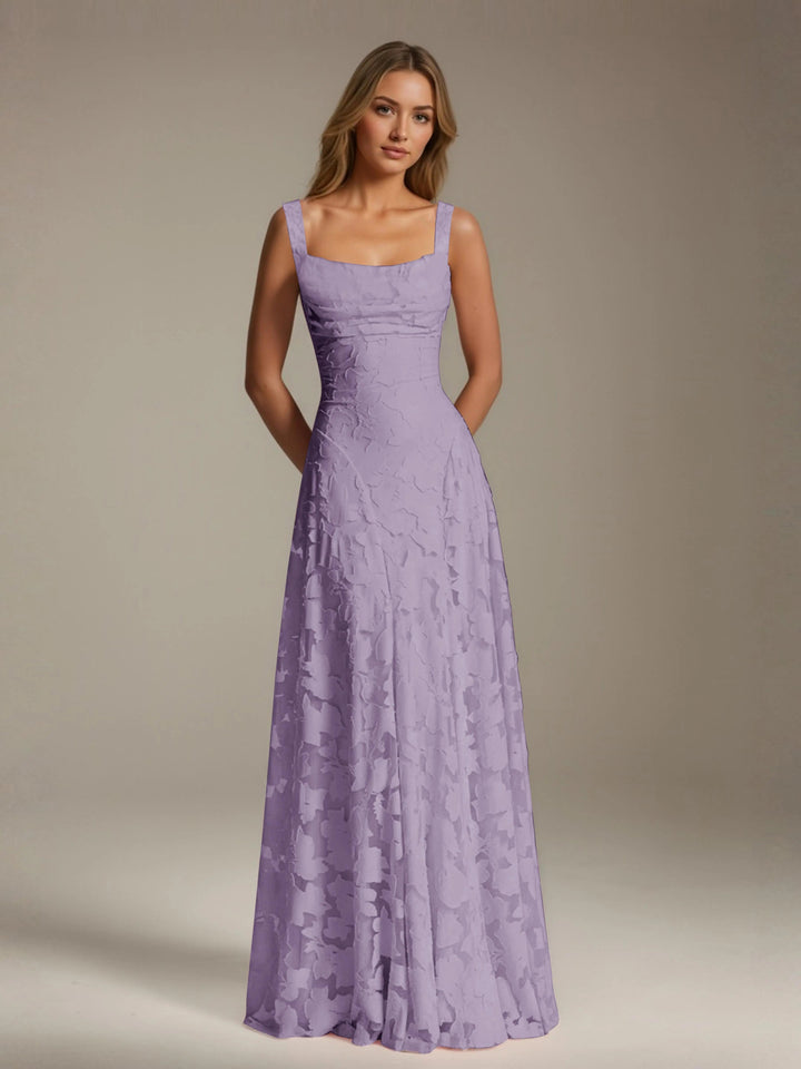 Women’s Floral Lace A-Line Maxi Wedding Guest Dress with Square Neck