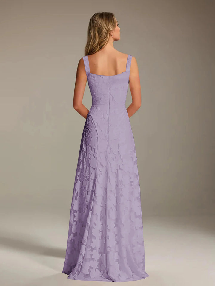 Women’s Floral Lace A-Line Maxi Wedding Guest Dress with Square Neck