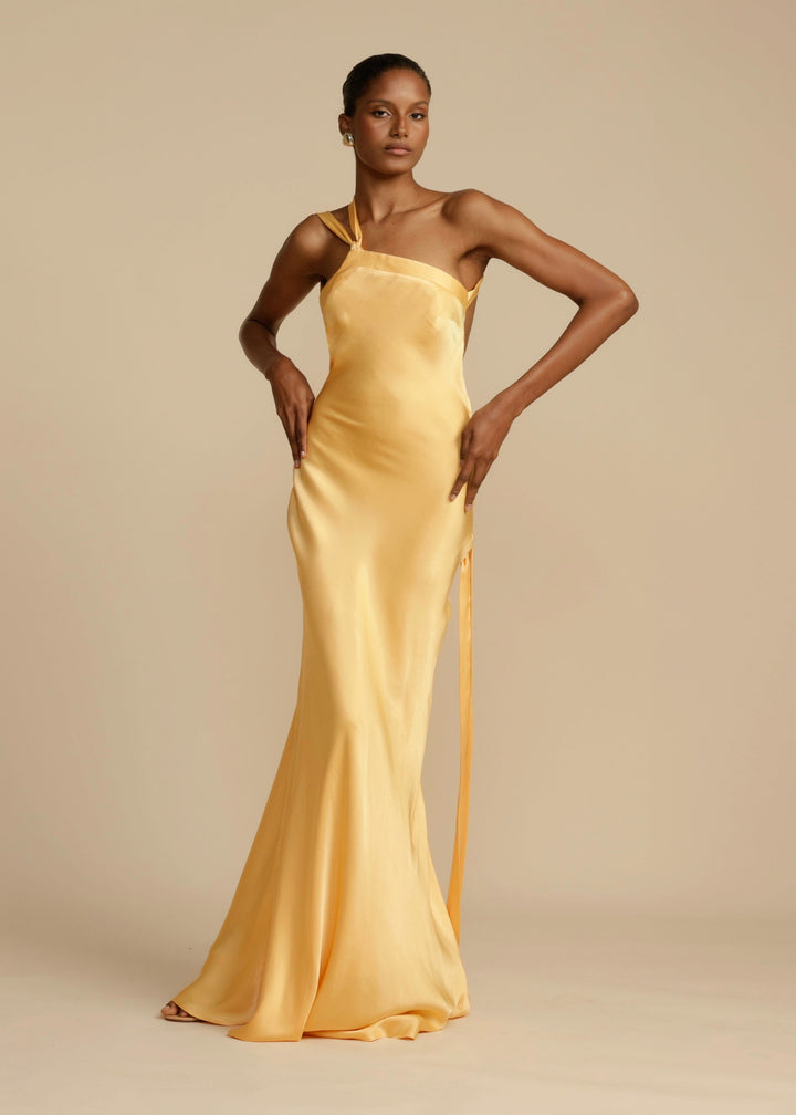 Women’s Asymmetric One-Shoulder Satin Maxi Gown with Open Back