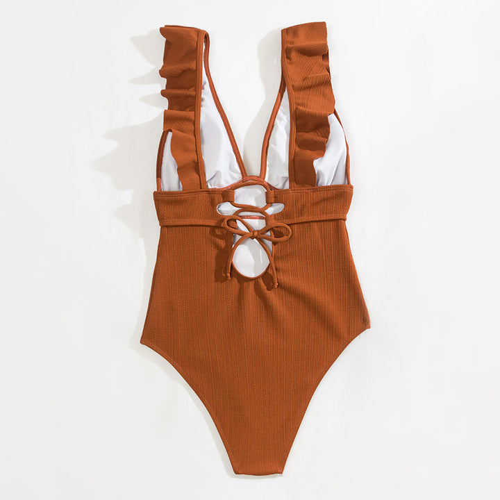 Women’s V-Neck One-Piece Swimsuit with Back Tie