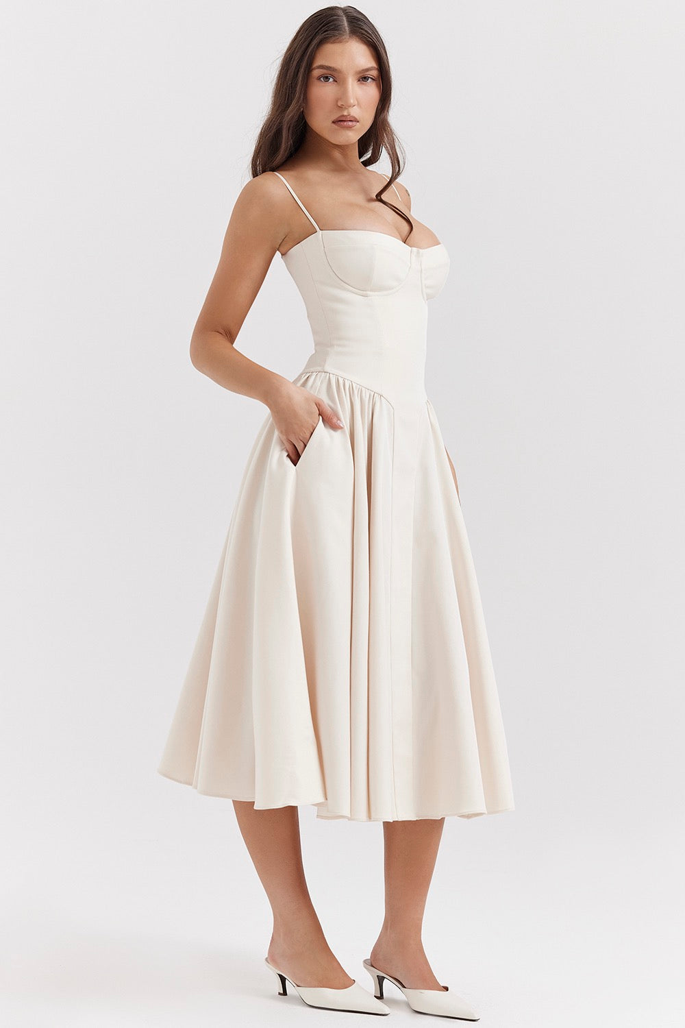 Women's Cocktail Corset Midi Dress with Adjustable Straps