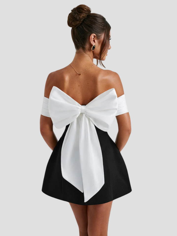 Women’s Off-Shoulder Bow-Back Mini Cocktail Dress