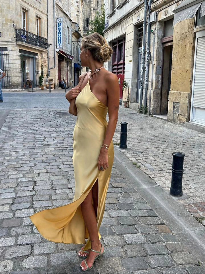 Women’s Backless Satin Maxi Dress with Side Slit