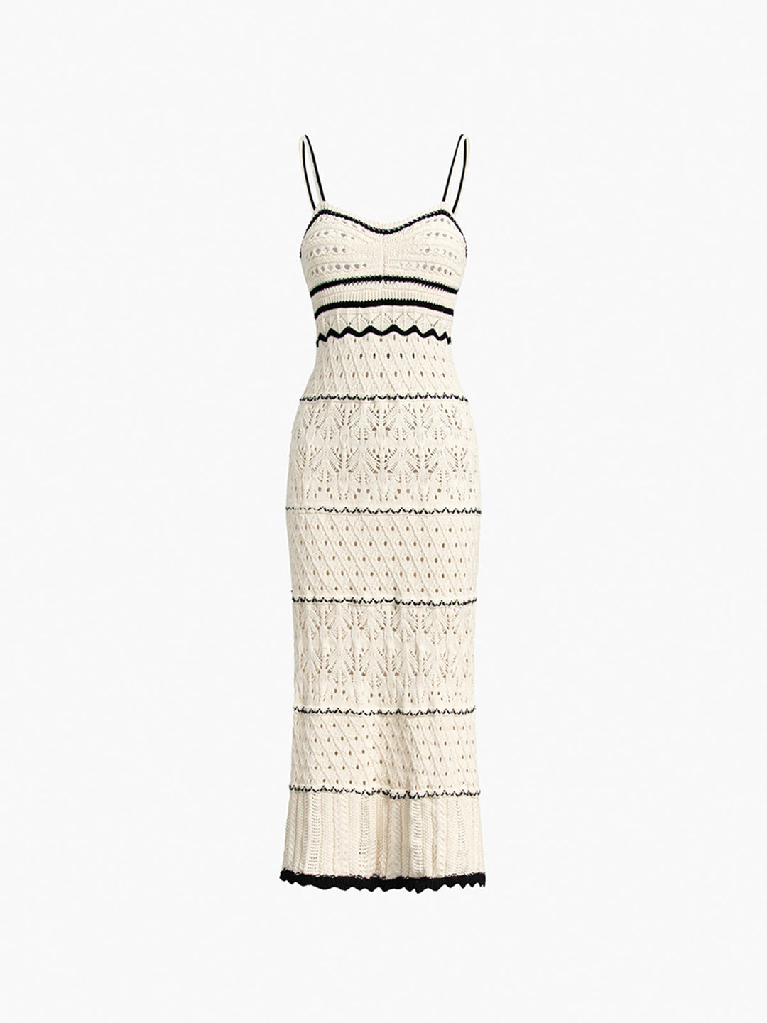 Women’s Knit Crochet Midi Dress with Slim Straps