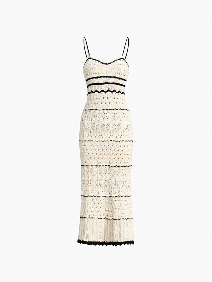 Women’s Knit Crochet Midi Dress with Slim Straps