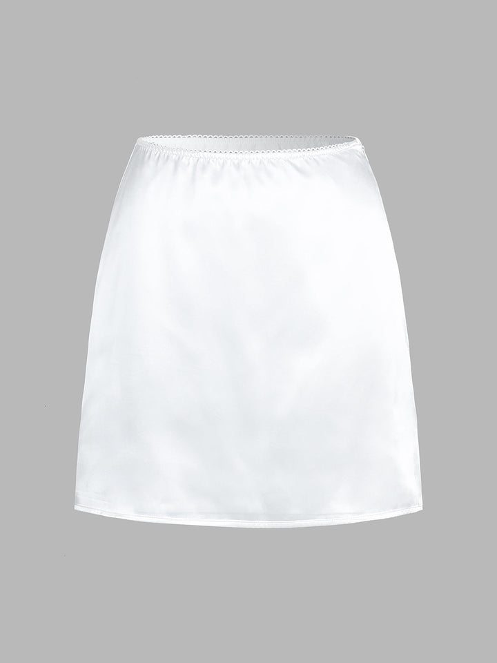 Women’s Lace-Trim Satin Two-Piece Skirt Set