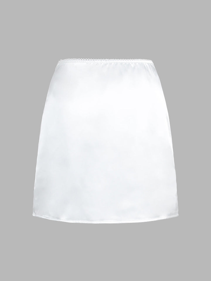Women’s Lace-Trim Satin Two-Piece Skirt Set