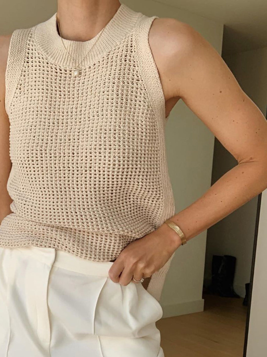 Women’s Open-Knit Sleeveless Textured Tank Top