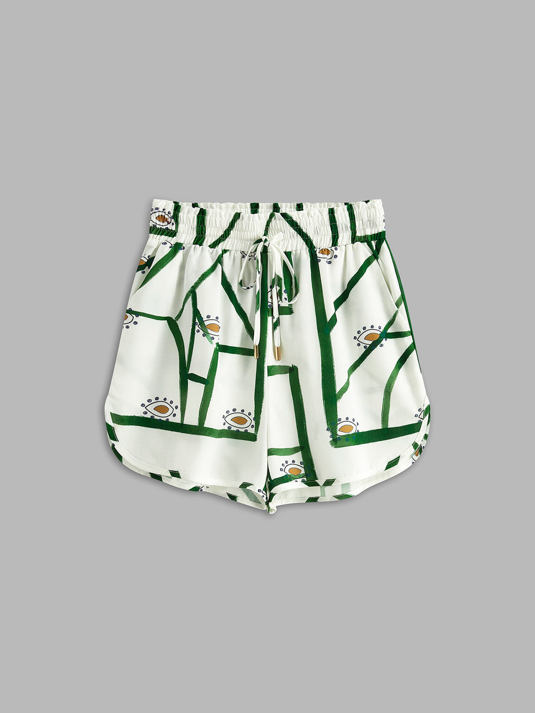 Women’s Printed Button-Up Shirt Two-Piece Set with Drawstring Shorts