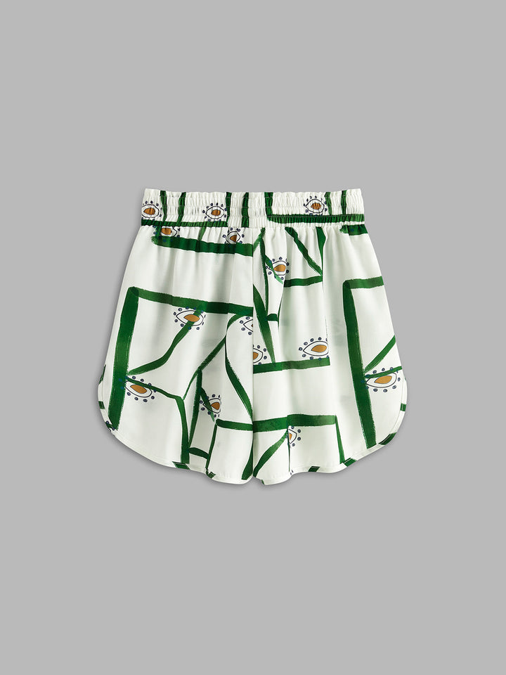 Women’s Printed Button-Up Shirt Two-Piece Set with Drawstring Shorts