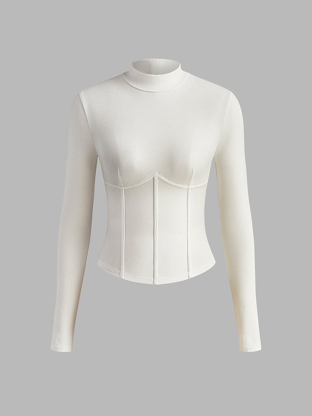 Women’s Mock-Neck Fitted Long Sleeve Top with Corset Seams